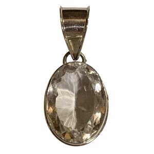 Sterling Silver and Quartz Oval Shape Statement Pendant Vintage